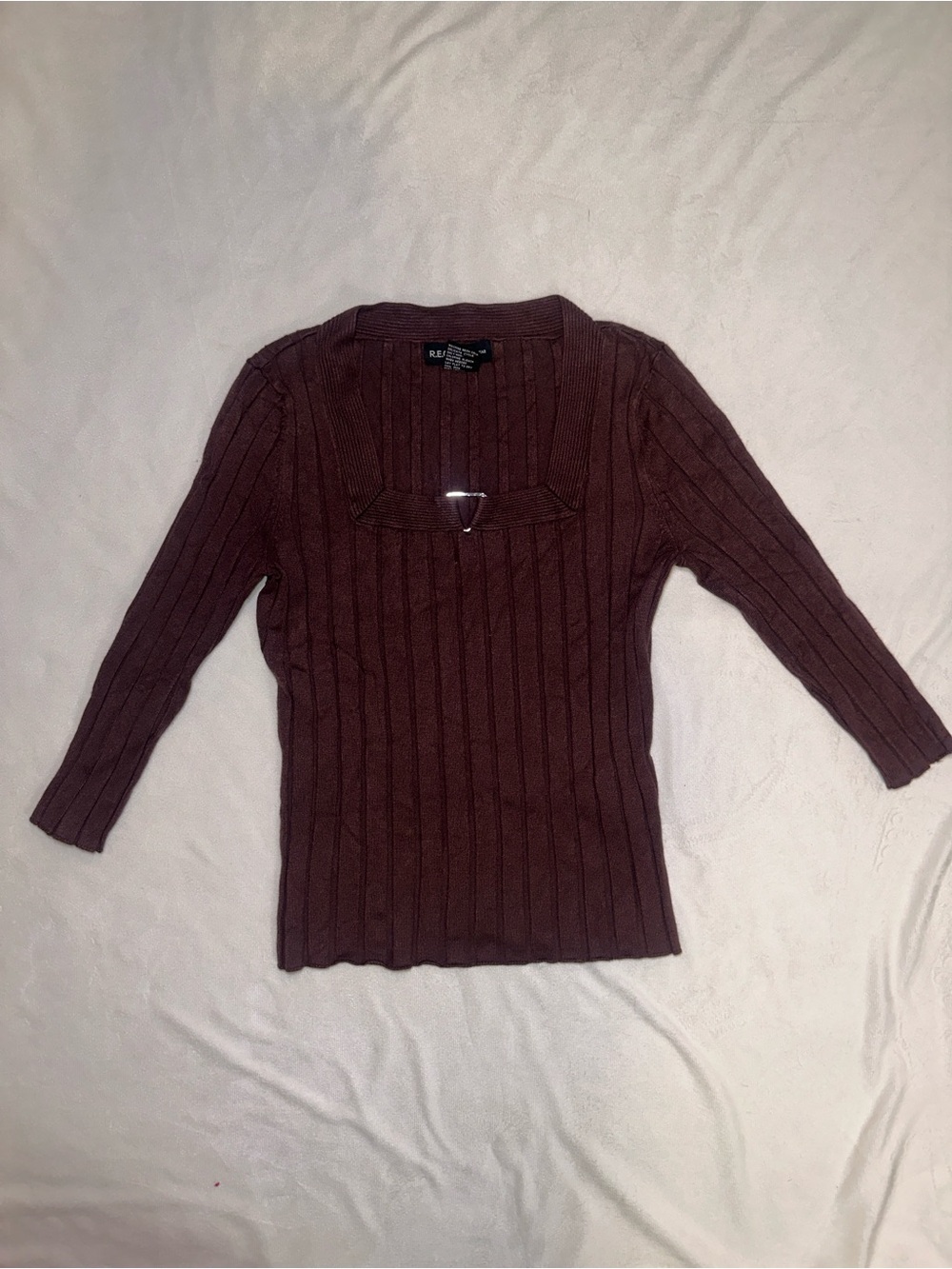 R.E.Q. Vintage Y2K Brown Ribbed Square Neck Sweater Top Size M